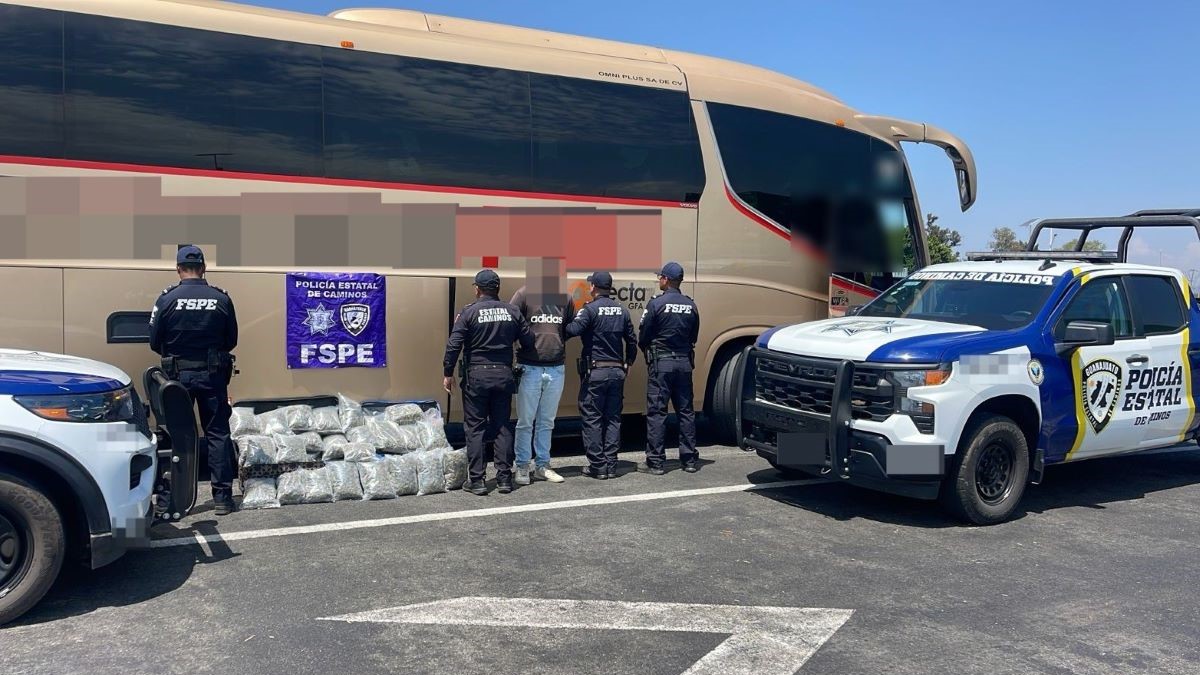Pasajero transportaba maletas con droga en una autobús en Michoacán