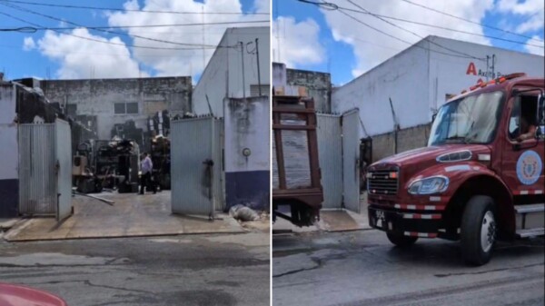 Moviliza a bomberos incendio en una chatarrera en la avenida Talleres en Cancún