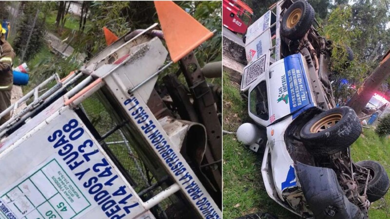 Prende las alarmas volcadura de camioneta con gas LP frente a un kínder en Estado de México