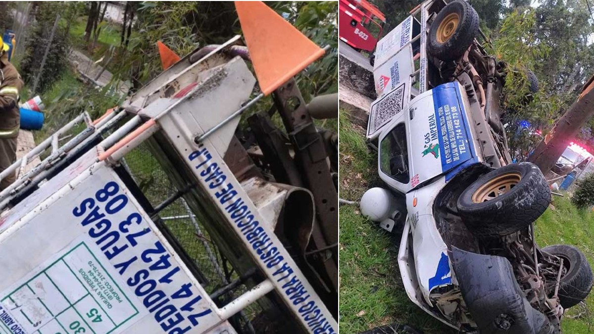 Prende las alarmas volcadura de camioneta con gas LP frente a un kínder en Estado de México