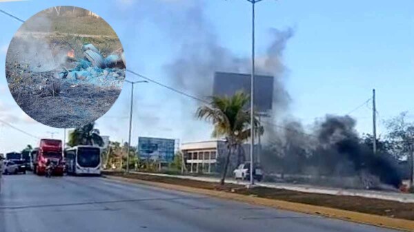 Accidente en el bulevar Colosio de Cancún provoca incendio y cierre total de la vía