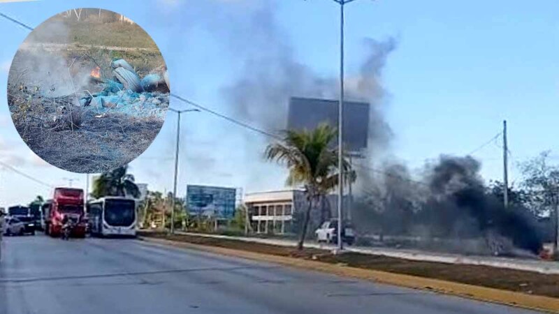 Accidente en el bulevar Colosio de Cancún provoca incendio y cierre total de la vía