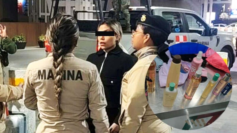 Cae colombiana en el AICM con cocaína con cocaína oculta en frascos de cosméticos