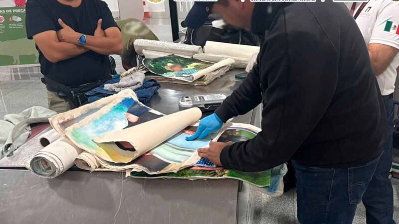Detienen en el AICM a sujeto que transportaba cocaína oculta en trabajos de arte