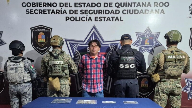 Investigan por asaltos a comercio a sujeto detenido con droga en la Supermanzana 236 de Cancún