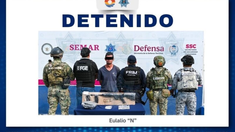 Detienen a hombre con arma larga y presuntos narcóticos en la SM 50