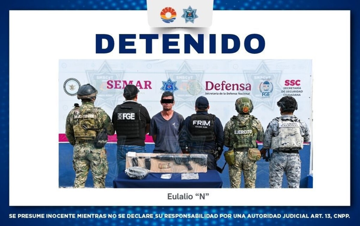 Detienen a hombre con arma larga y presuntos narcóticos en la SM 50
