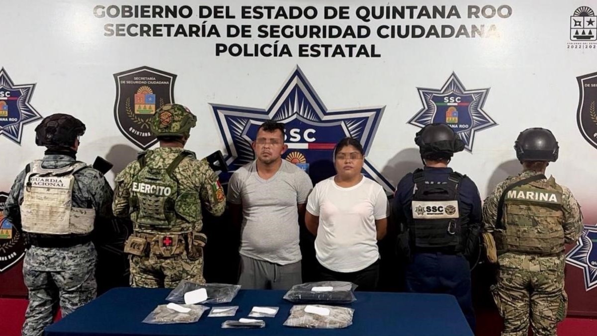 Capturan a pareja con presuntas drogas en la Supermanzana 77 de Cancún