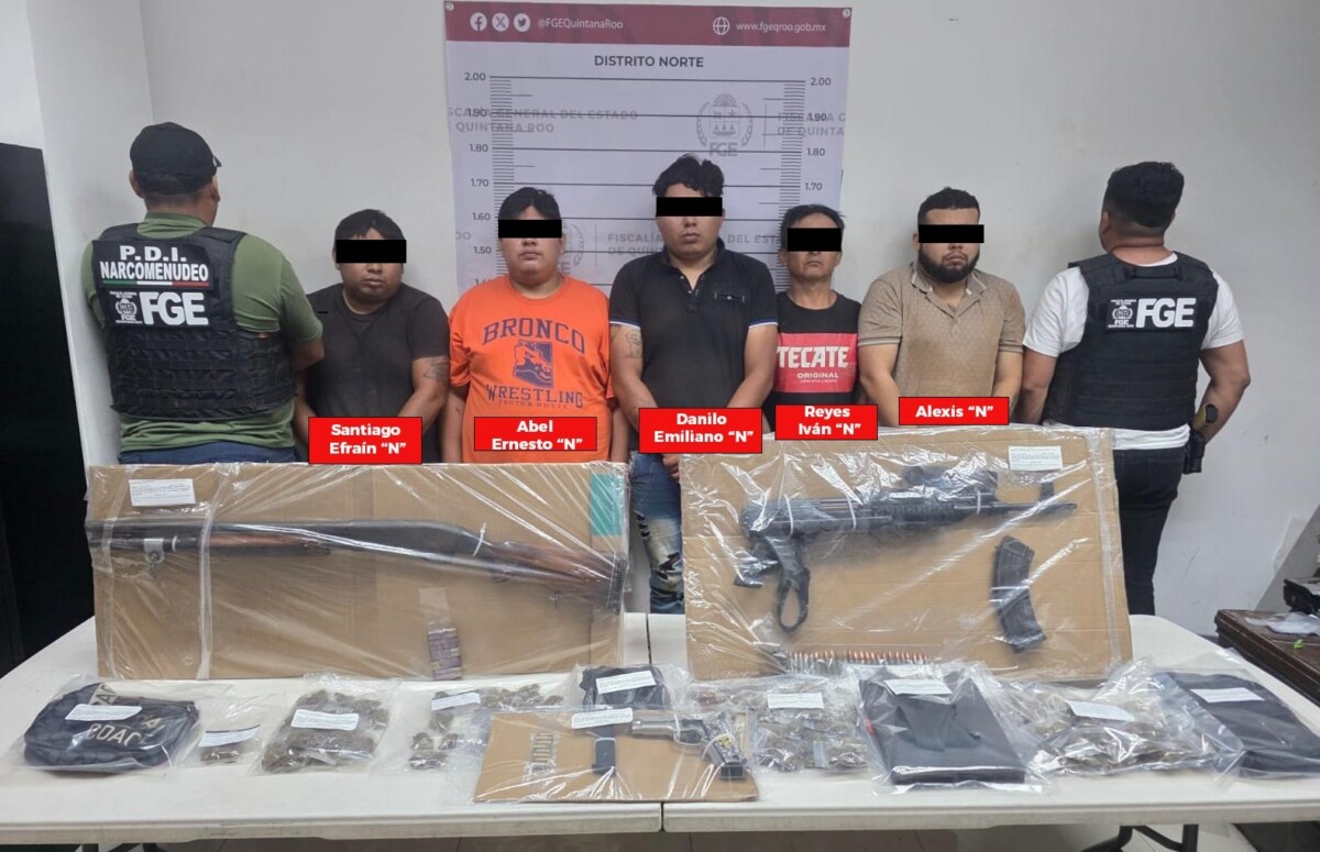 Capturan a 5 sujetos con armas y drogas en Benito Juárez