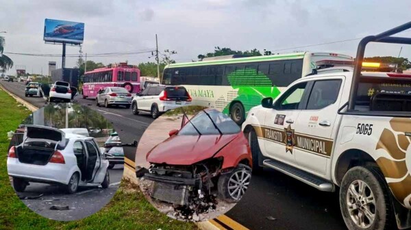 Aparatoso choque en el bulevar Colosio de Cancún deja varios lesionados