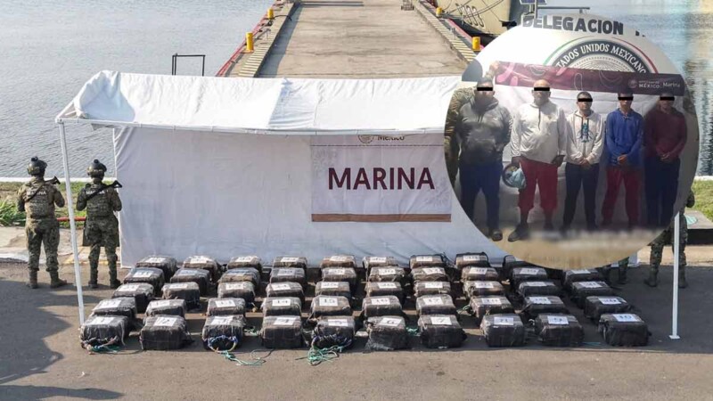 Semar decomisa 1.5 toneladas de cocaína y captura a cinco personas frente a Chiapas