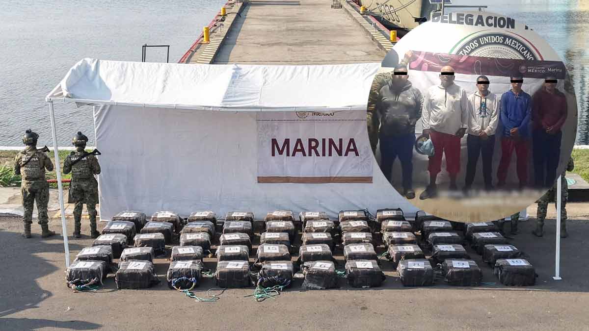 Semar decomisa 1.5 toneladas de cocaína y captura a cinco personas frente a Chiapas