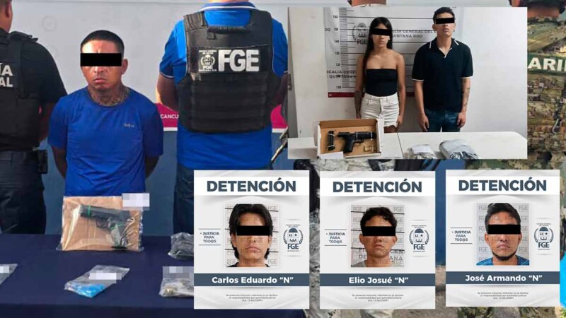 Detienen a seis en Cancún; aseguran droga, cartuchos y arma de fuego