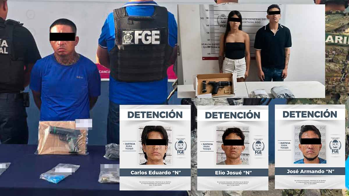 Detienen a seis en Cancún; aseguran droga, cartuchos y arma de fuego