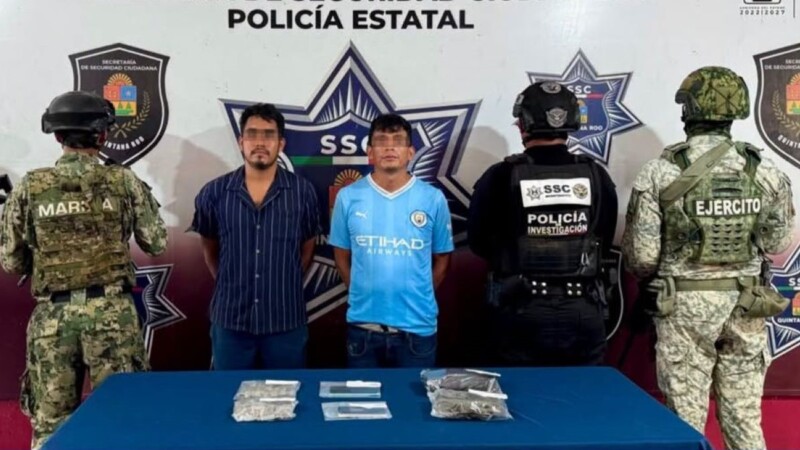 Detienen a dos hombres en Villas Lak’in; les aseguran decenas de dosis de presunta marihuana