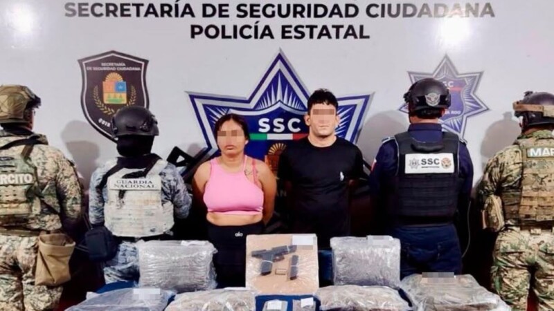 Detienen a pareja con presunta droga y un arma de fuego durante operativo en Cancún