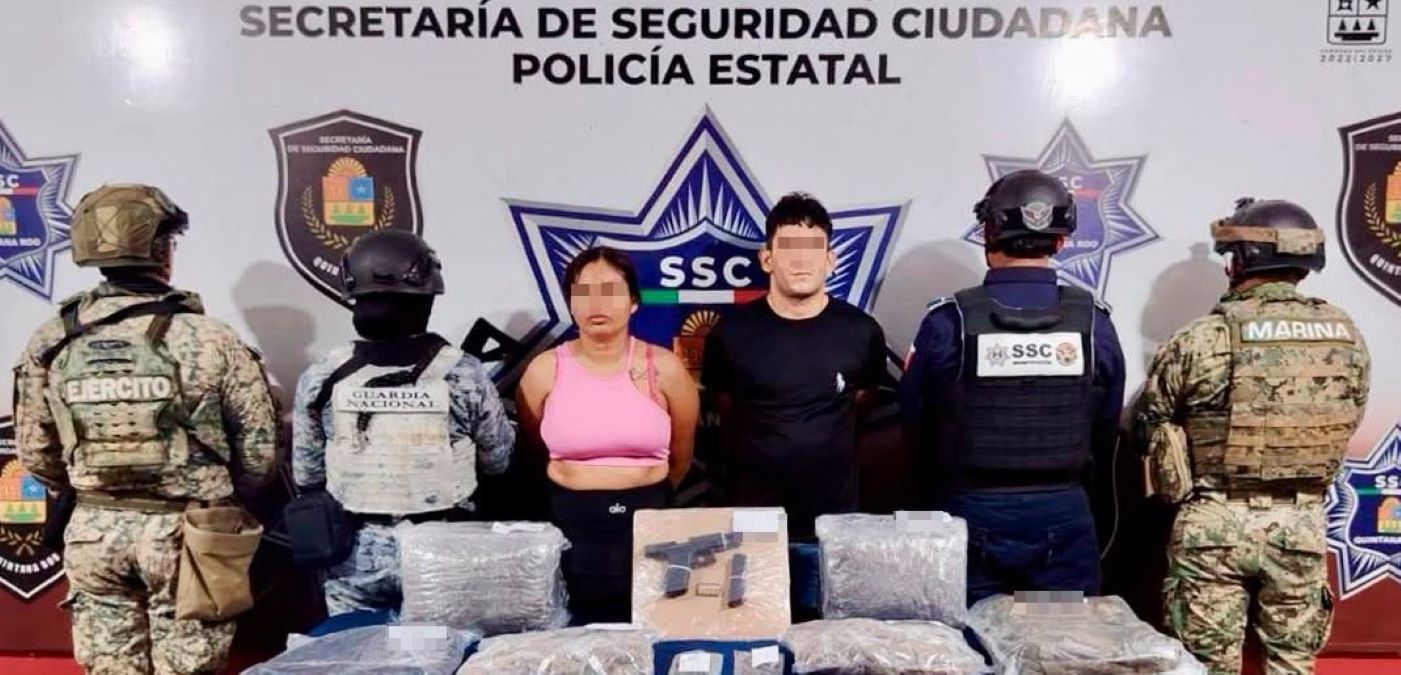 Detienen a pareja con presunta droga y un arma de fuego durante operativo en Cancún