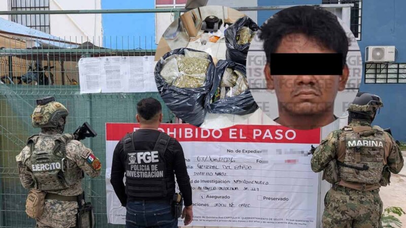 Cateos simultáneos en municipios de Quintana Roo dejan un detenido y decomisos de droga