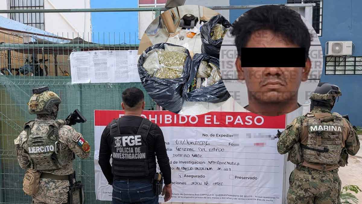 Cateos simultáneos en municipios de Quintana Roo dejan un detenido y decomisos de droga