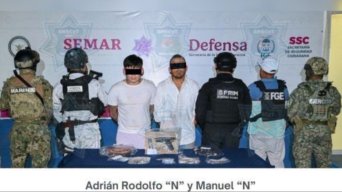 Detienen a dos sujetos con drogas y arma de fuego en la Supermanzana 260 de Cancún