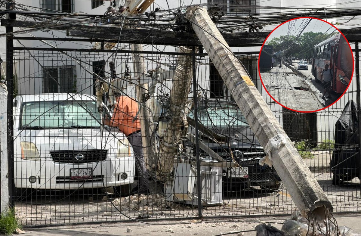 Conductor de un autobús de la Zona Hotelera de Cancún protagoniza aparatoso accidente en la avenida Cobá