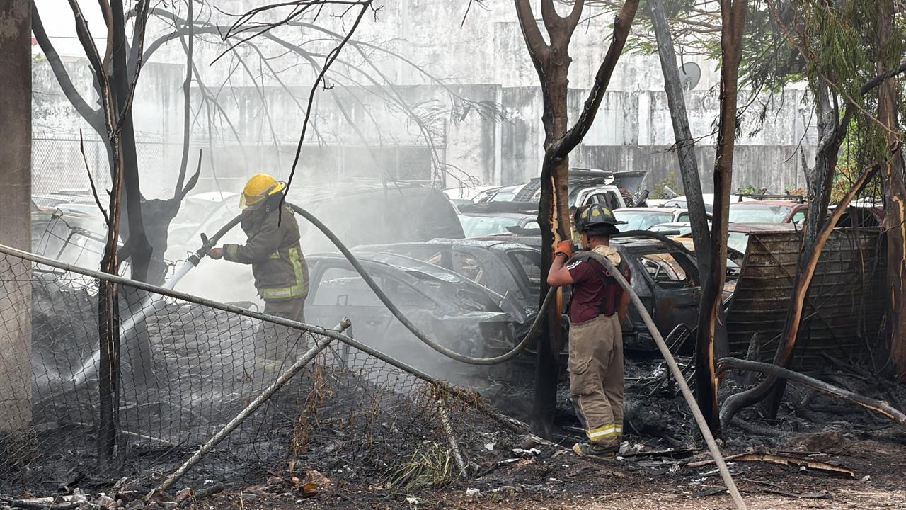 Incendio moviliza a cuerpos de emergencia en deshuesadero de Cancún; no se reportan lesionados