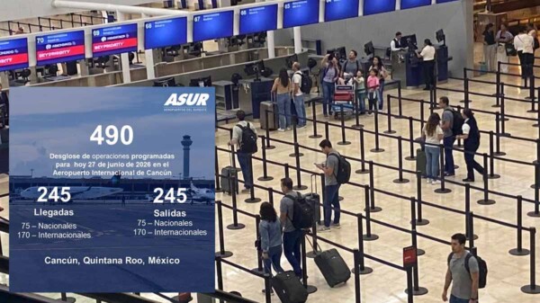 Aeropuerto Internacional de Cancún reporta 490 vuelos este sábado