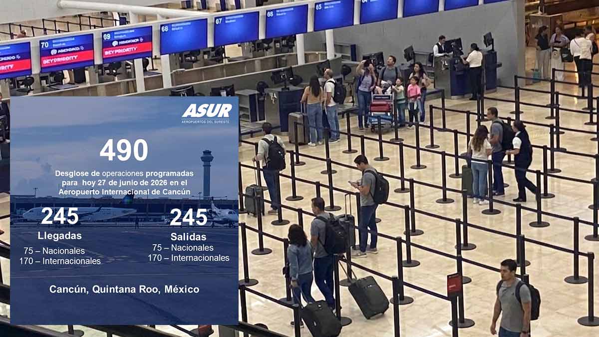 Aeropuerto Internacional de Cancún reporta 490 vuelos este sábado