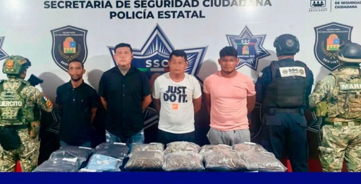 Detienen a cuatro presuntos distribuidores de droga con casi 300 dosis en Cancún