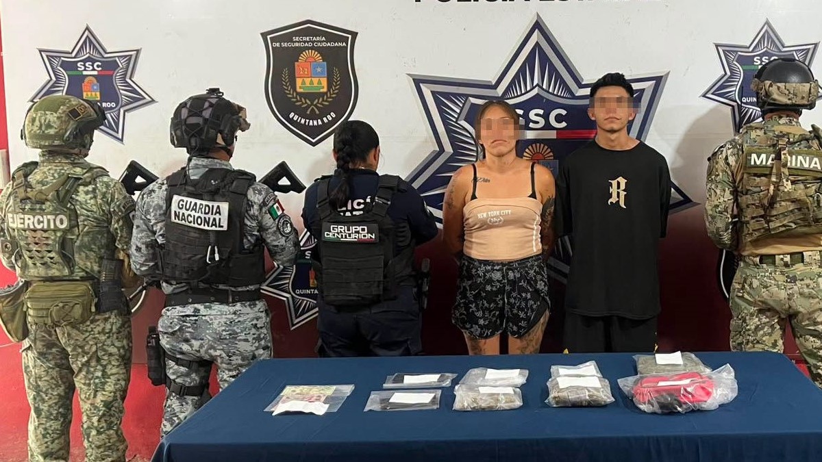Detienen a dos personas con presuntas drogas en la Supermanzana 68 de Cancún