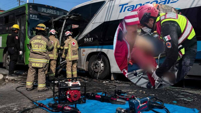 Aparatoso choque entre autobuses provoca ocho lesionados en Monterrey
