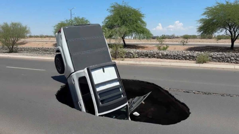 Socavón se abre en bulevar de Hermosillo y se traga una camioneta