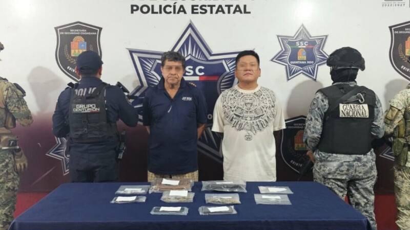 Detienen a dos hombres con presuntas drogas en la Supermanzana 73 de Cancún