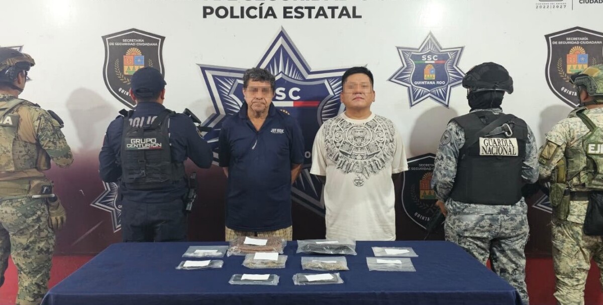 Detienen a dos hombres con presuntas drogas en la Supermanzana 73 de Cancún