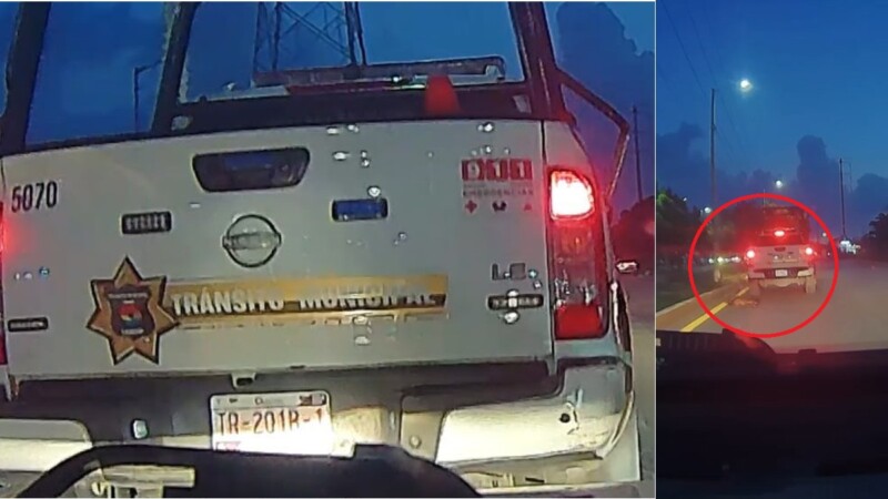 Captan en video a patrulleros de Tránsito atropellando a un perro en Cancún