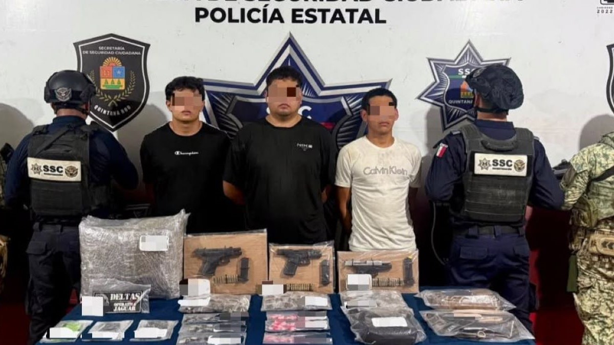 Capturan a tres con armas y más de 360 dosis de drogas en Puerto Cancún