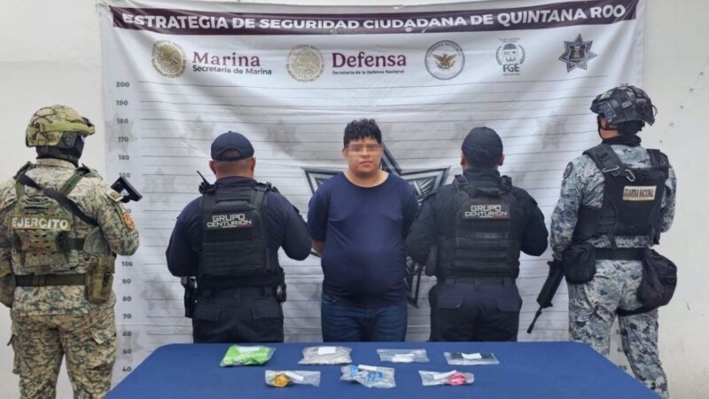 Capturan a hombre con presuntas drogas durante operativo en Villas del Sol, en Playa del Carmen