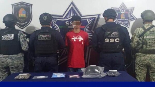 Detienen a hombre con 115 dosis de presunta marihuana y 15 de cristal en Cancún