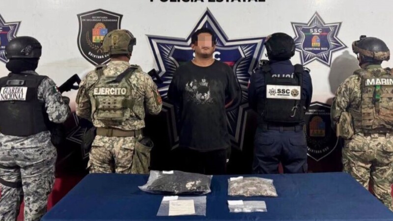 Capturan a hombre con 70 bolsitas de presuntas drogas en la Supermanzana 99 de Cancún