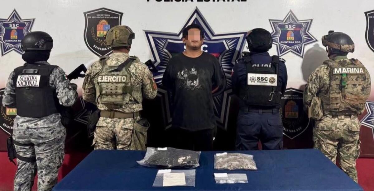 Capturan a hombre con 70 bolsitas de presuntas drogas en la Supermanzana 99 de Cancún