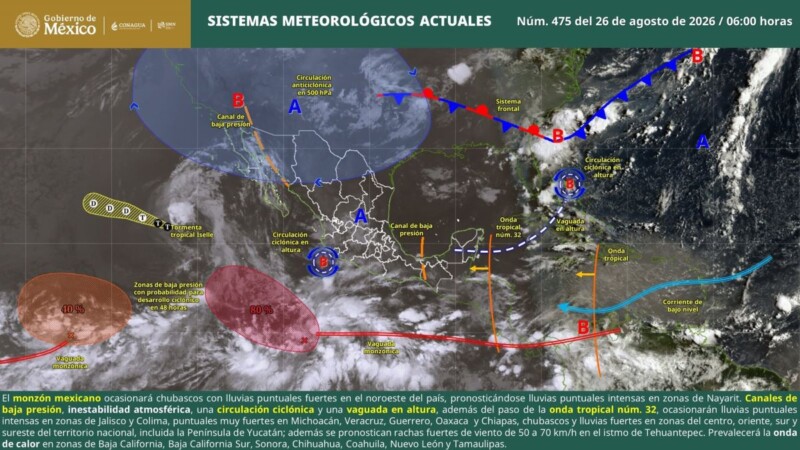 Pronóstico del clima en Quintana Roo para hoy miércoles 26 de agosto 2026