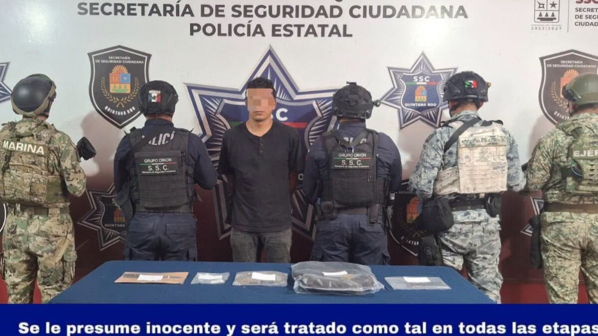 Capturan a hombre con presuntas drogas y un cuchillo en Cancún