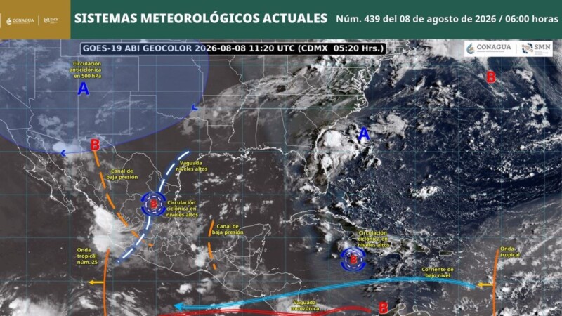 Pronóstico del clima en Quintana Roo para hoy sábado 8 de agosto 2026.