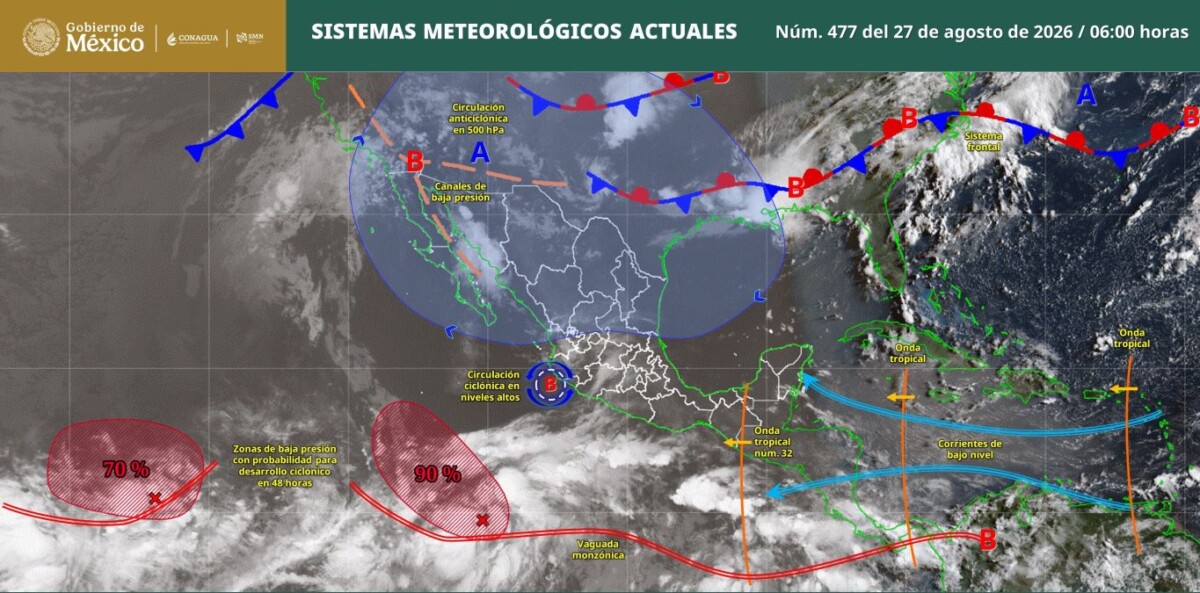 Pronóstico del clima en Quintana Roo para hoy jueves 27 de agosto 2026