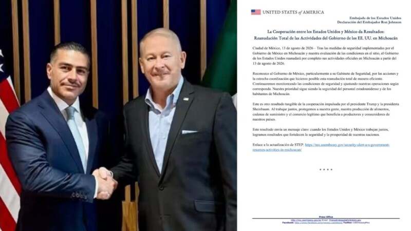 EU reanudará hoy actividades en Michoacán: Embajada