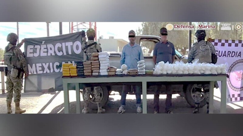 Detienen en Sonora a dos hombres con casi 100 kilos de droga ocultos en una camioneta