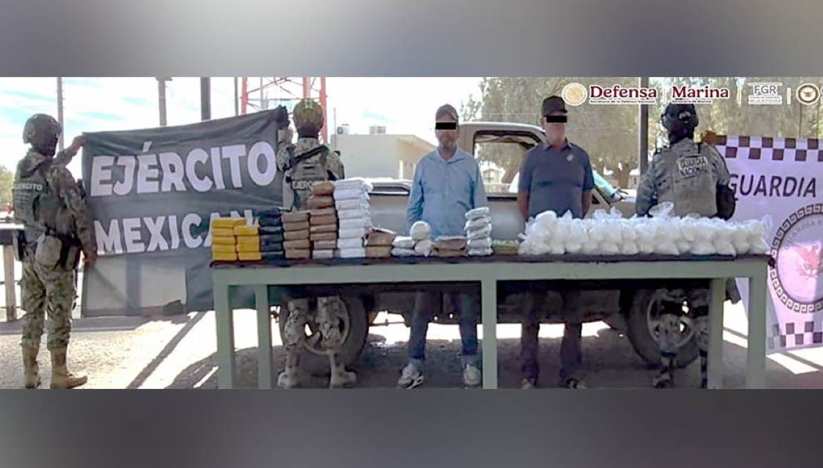 Detienen en Sonora a dos hombres con casi 100 kilos de droga ocultos en una camioneta