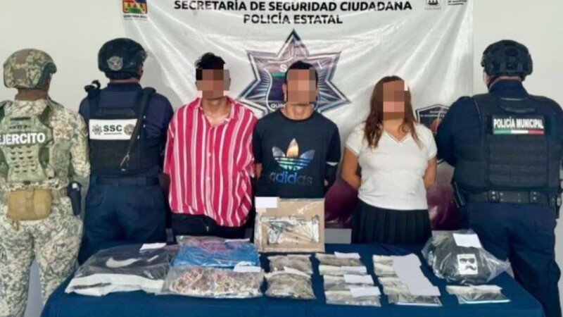 Capturan en Cozumel a tres personas con posibles drogas y un arma de fuego