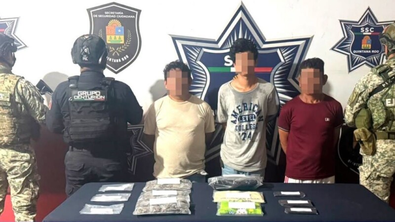 Detienen a tres hombres con presuntos enervantes en Cancún