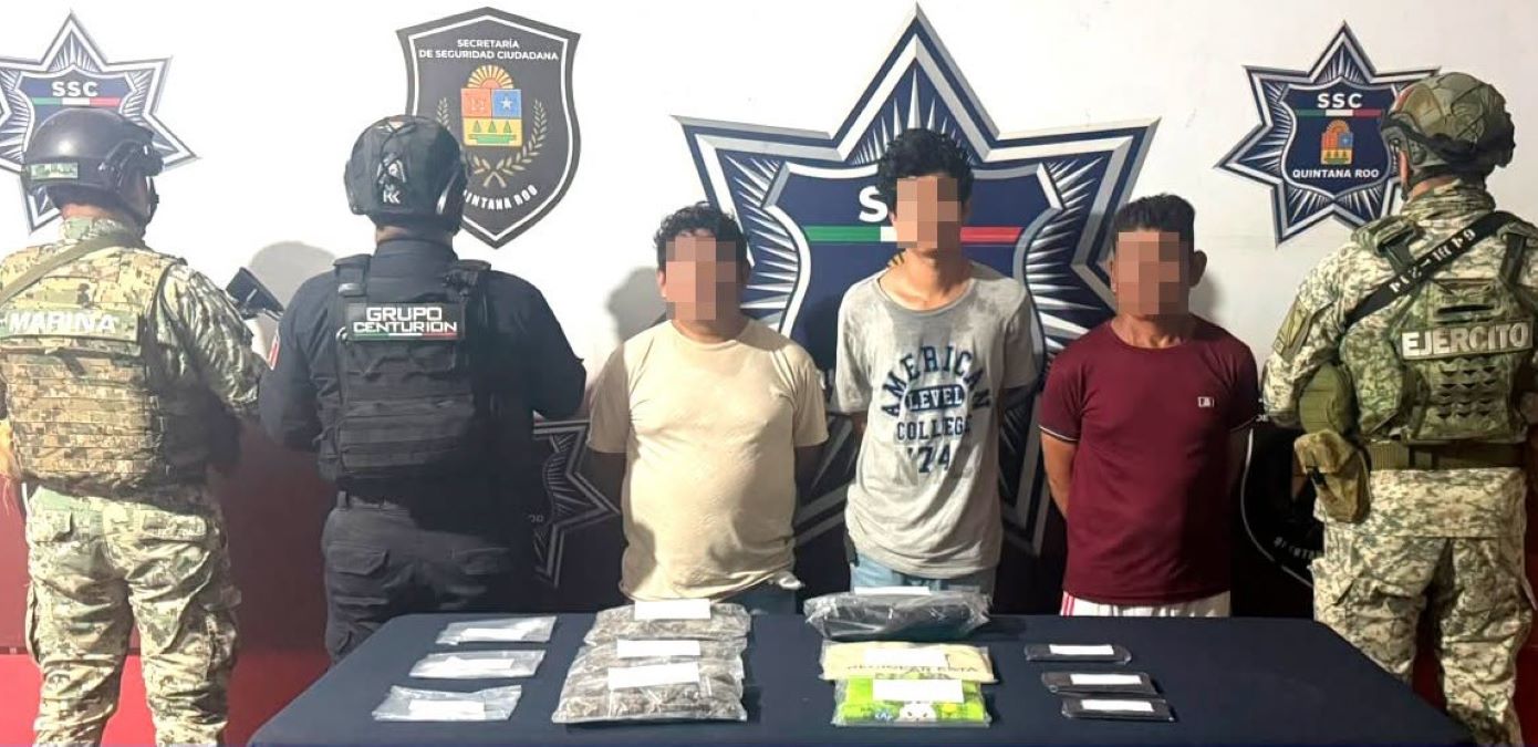 Detienen a tres hombres con presuntos enervantes en Cancún